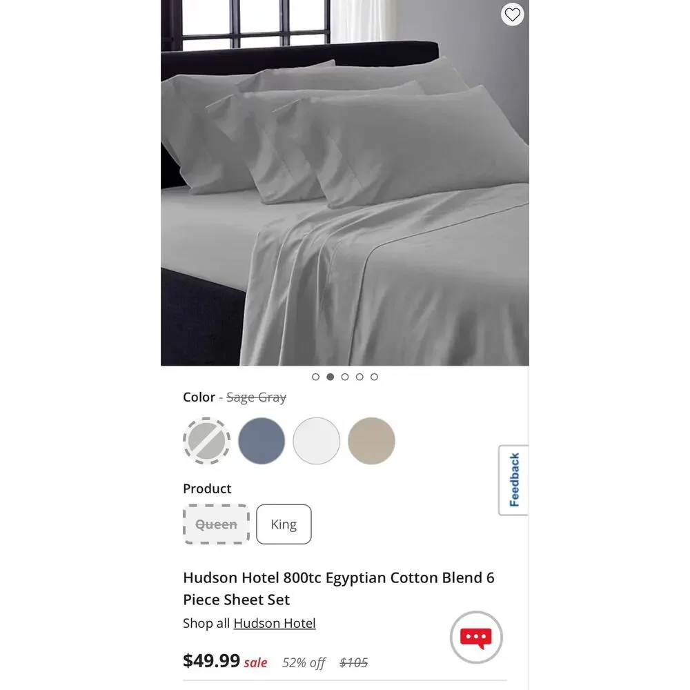 NEW! Hudson Hotel 800tc Egyptian Cotton Blend 6 Piece Sheet Set Queen Sage Gray